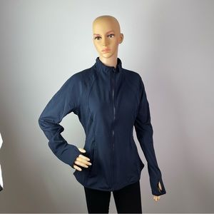 Navy Blue Zipper Front Collared Activewear Jacket